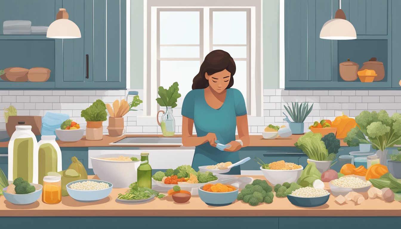 A person preparing keto-friendly meals while surrounded by seasonal allergy medication and tissues