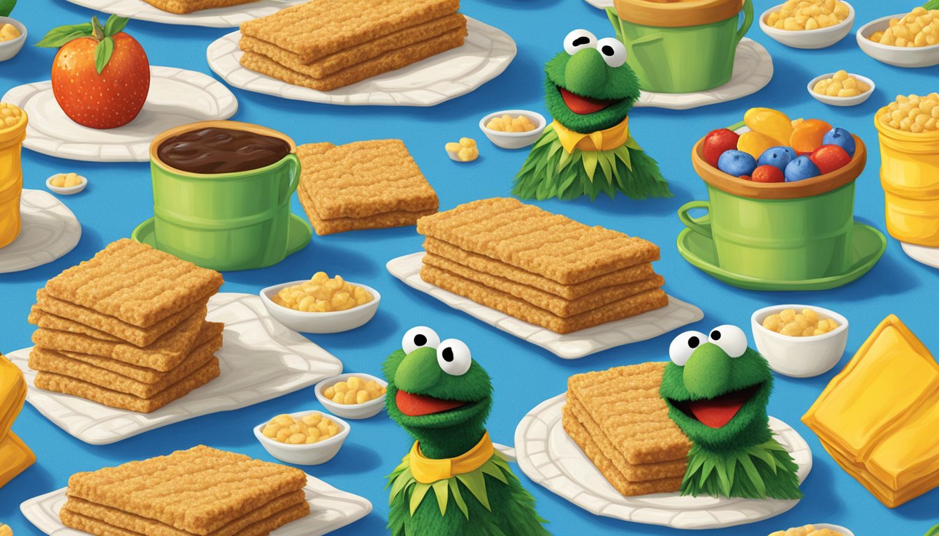 A colorful array of Earth's Best Organic Sesame Street Sunny Days snack bars arranged on a picnic blanket in a sunny outdoor setting