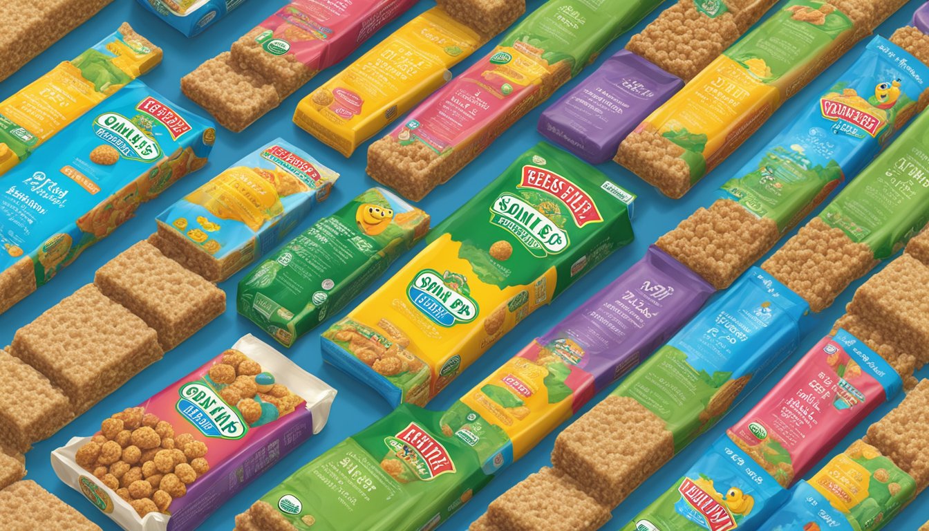 A colorful display of Earth's Best Organic Sesame Street Sunny Days snack bars on a market shelf