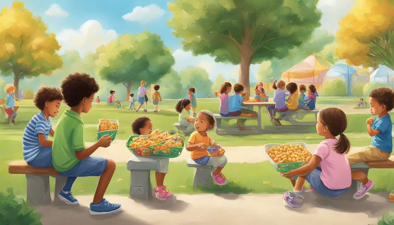 A sunny day at the park, with children playing and snacking on Earth's Best Organic Sesame Street Sunny Days snack bars