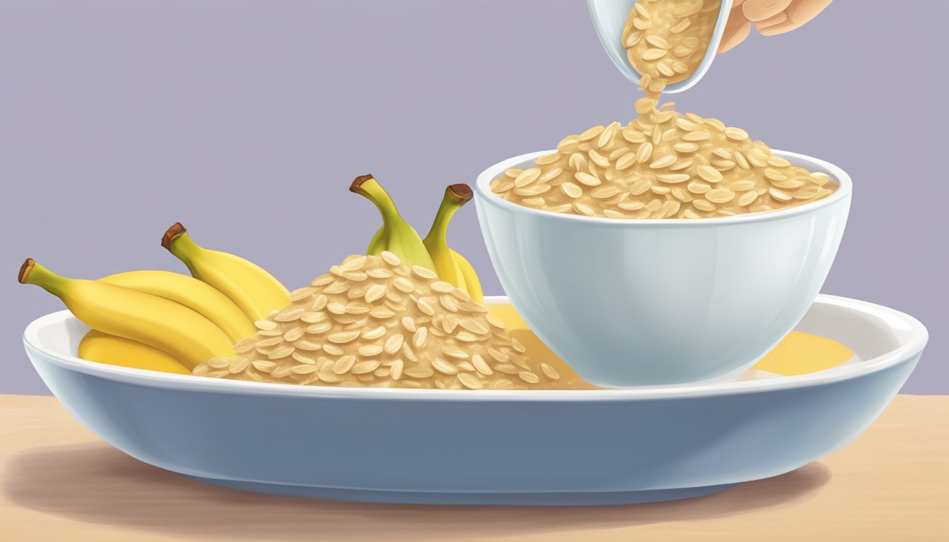 A bowl of Earth's Best Organic Whole Grain Oatmeal Banana Infant Cereal being poured into a baby's feeding dish