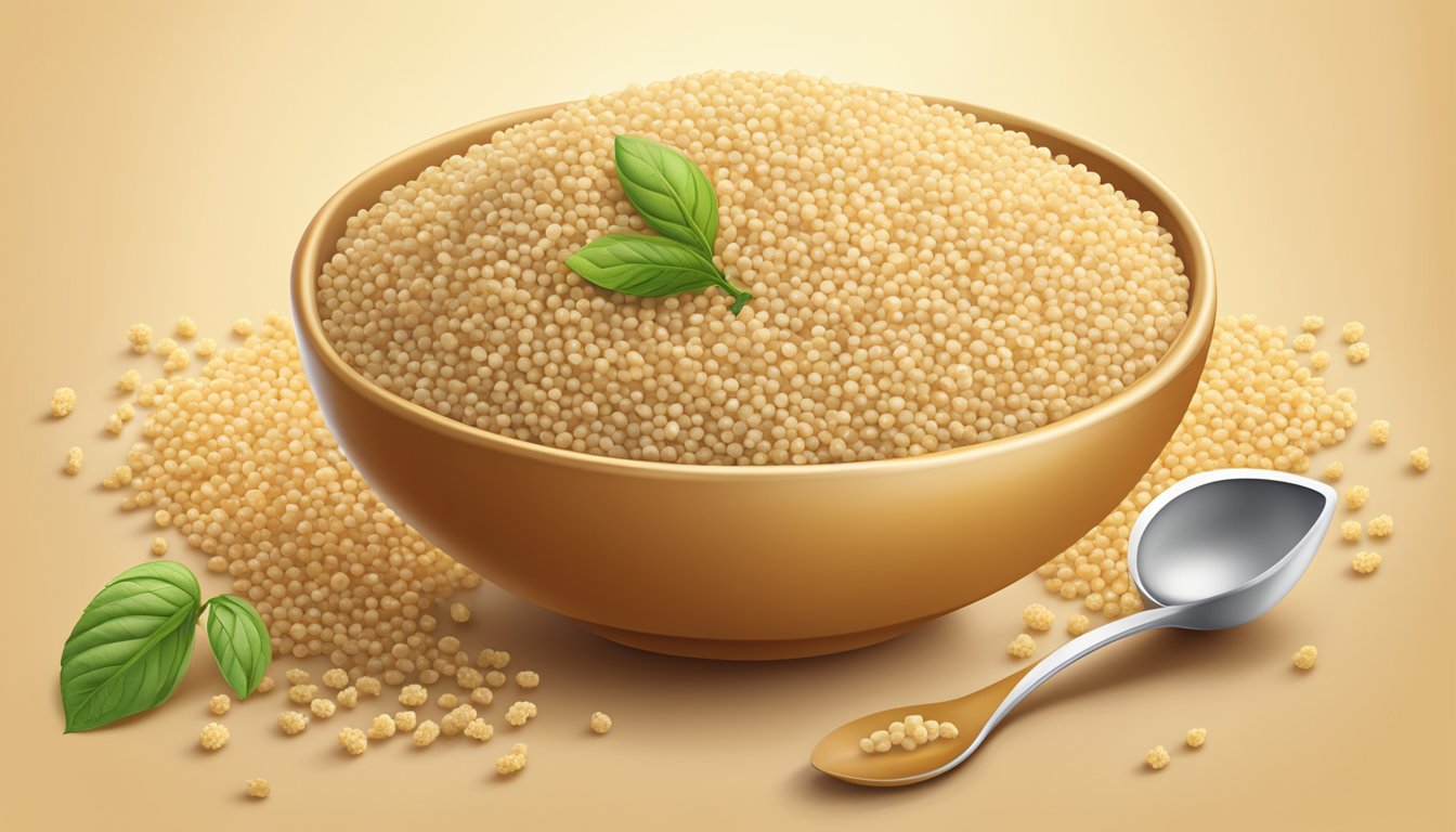 A bowl of Earth's Best Organic Whole Grain Quinoa Infant Cereal surrounded by scattered quinoa grains and a spoon