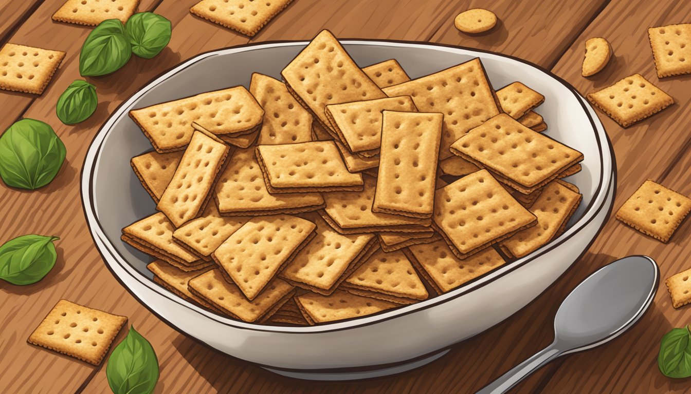 A bowl of Earth's Best Organic Crunchin' Crackers scattered on a wooden table