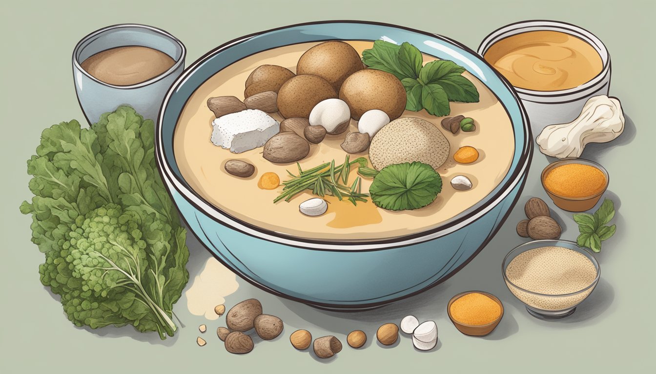 A bowl of cerebelly bone broth protein puffs surrounded by various dietary considerations ingredients