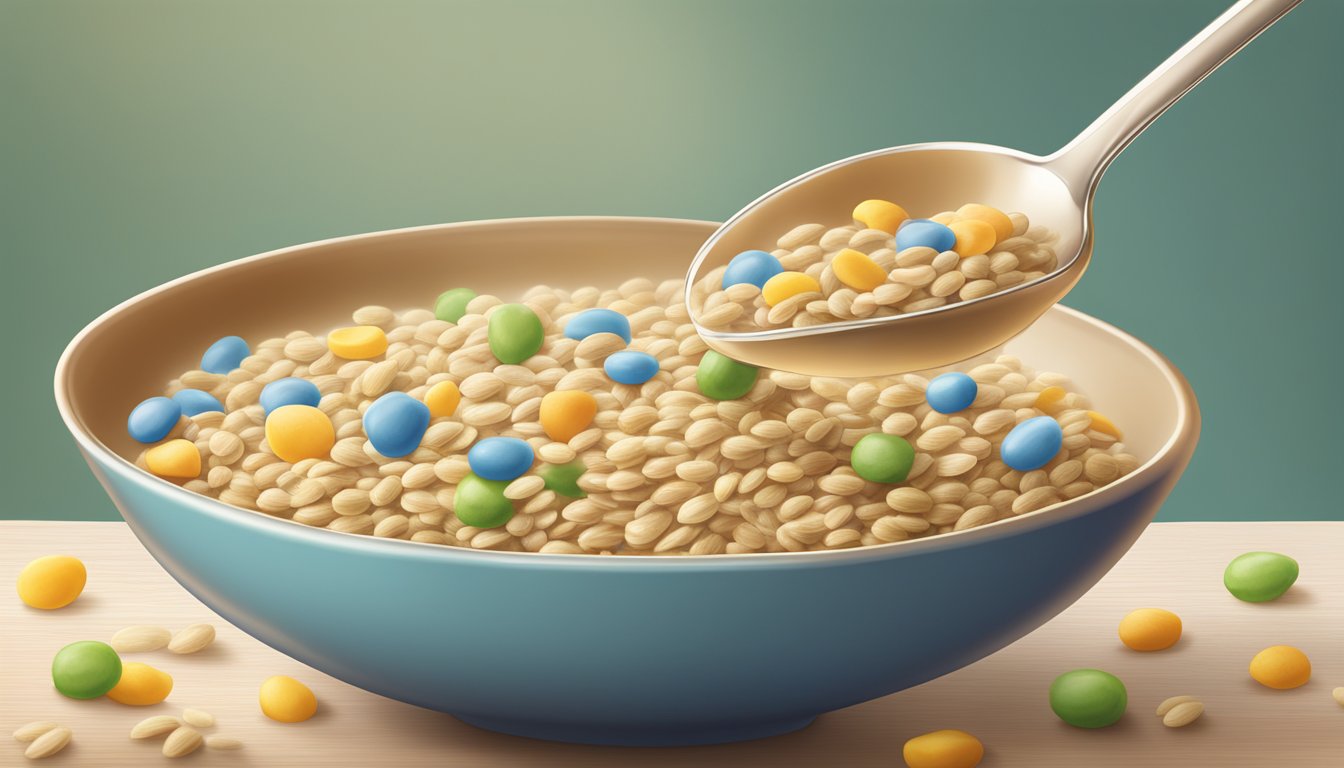 A bowl of Earth's Best organic whole grain barley baby cereal being mixed with milk in a small spoon