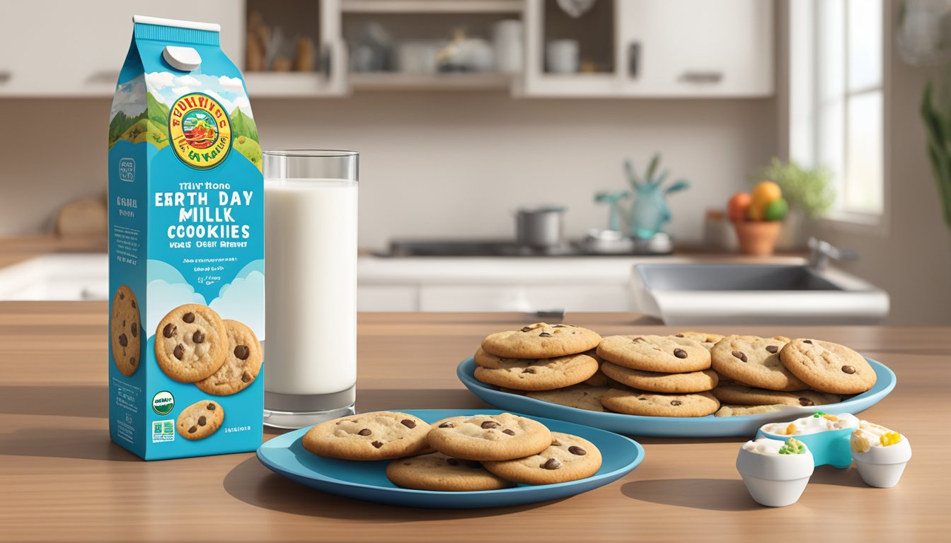 A child-friendly kitchen with a plate of Earth's Best Organic Letter of the Day cookies next to a glass of milk