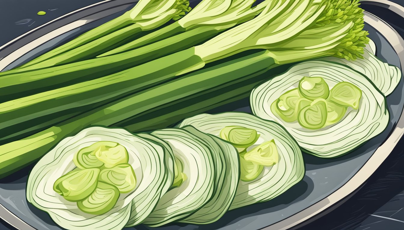 Leeks being sliced and sautéed in a sizzling pan, emitting a mild onion aroma