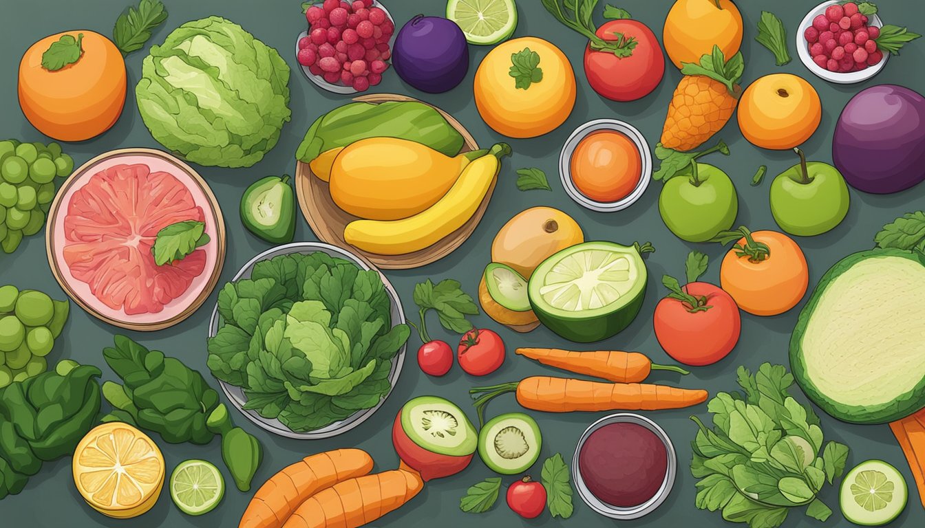 A colorful array of fresh fruits, vegetables, and lean proteins arranged on a kitchen counter, ready for Cinco de Mayo meal prep