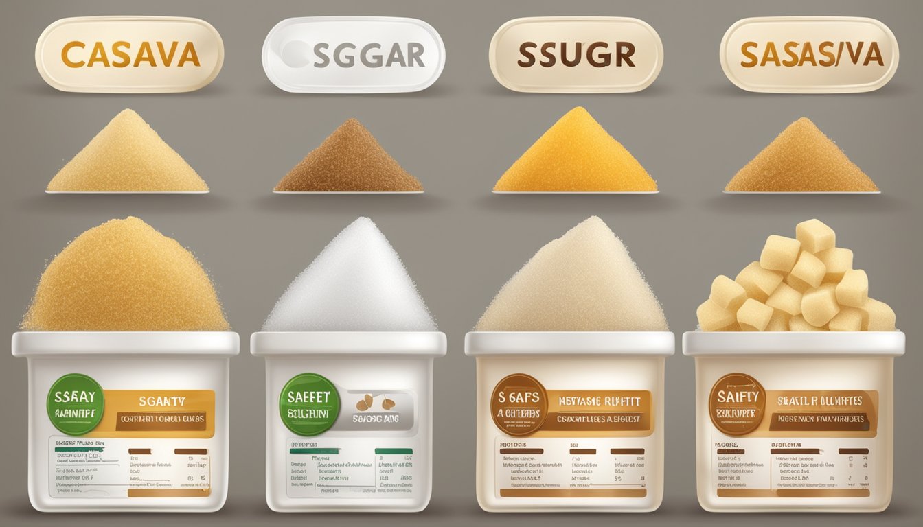 A comparison of cassava sugar and white sugar with health labels and safety symbols