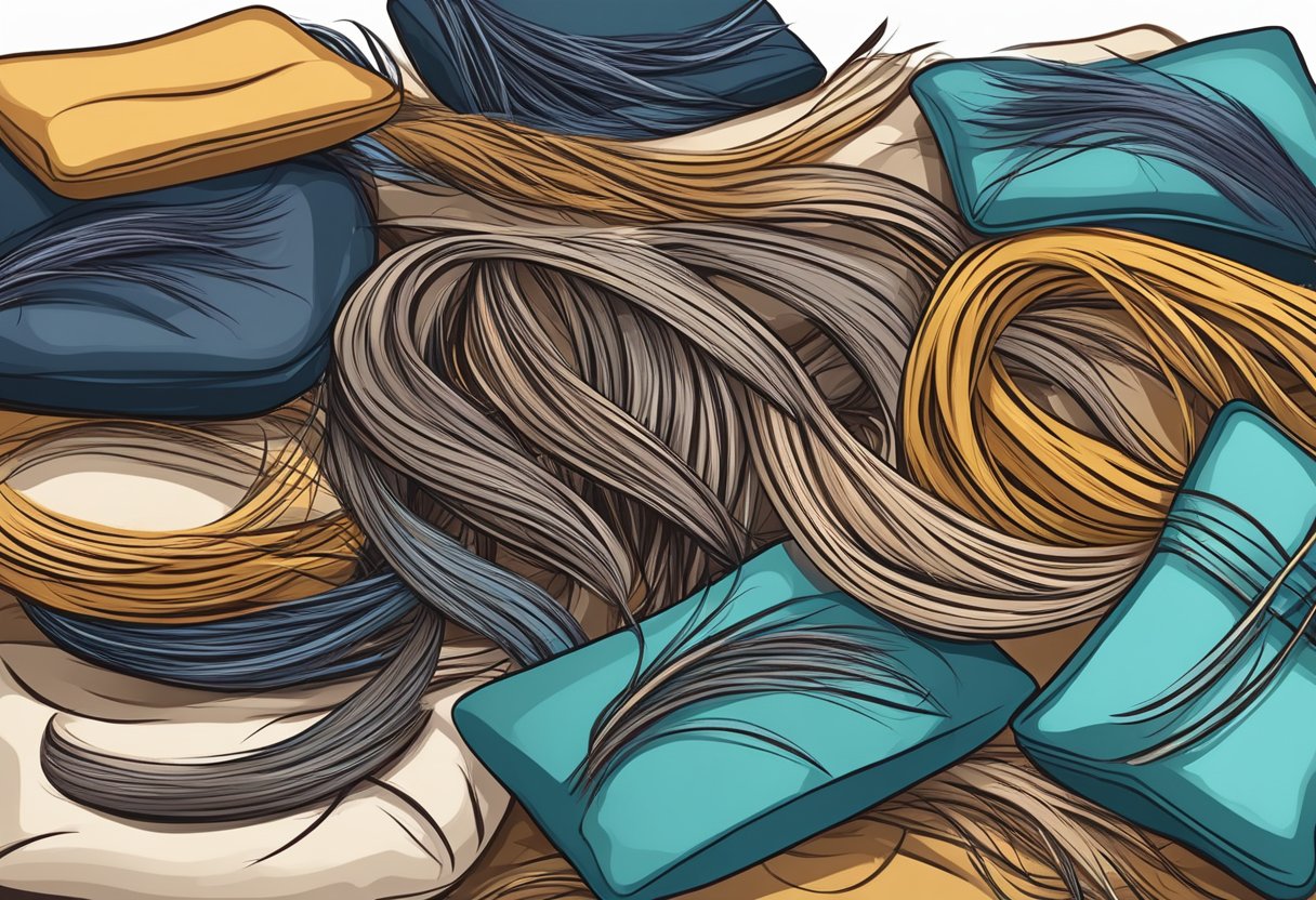 A pile of loose hair strands on a pillow or hairbrush