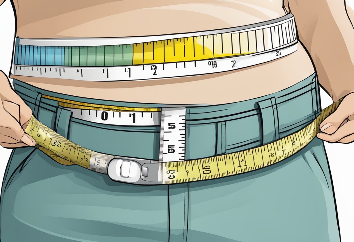 A measuring tape wrapped around a shrinking waistline, with a scale showing decreasing numbers