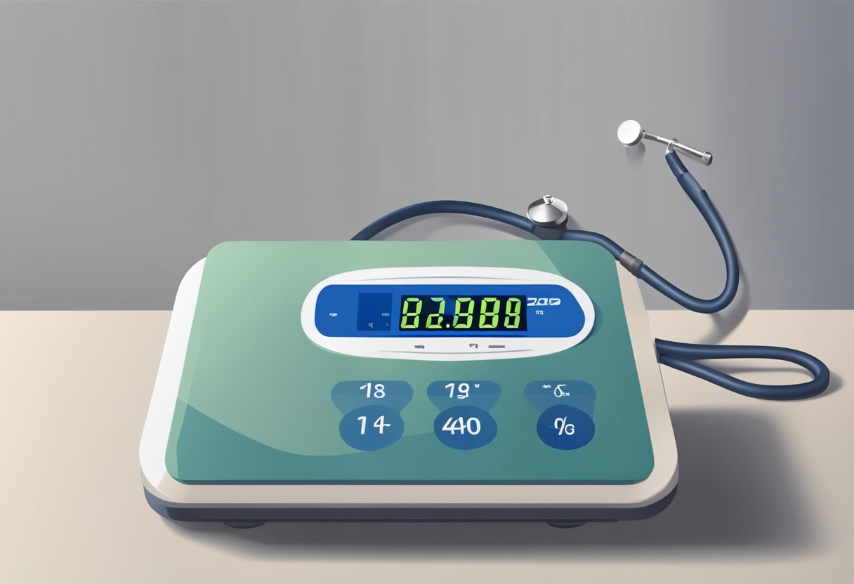 A scale showing decreasing numbers next to a blood pressure monitor with decreasing readings