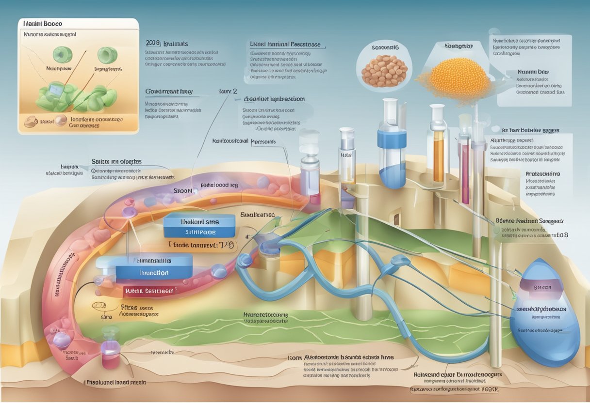 A diagram showing insulin resistance in cells, leading to high blood sugar levels and diabetes type 2