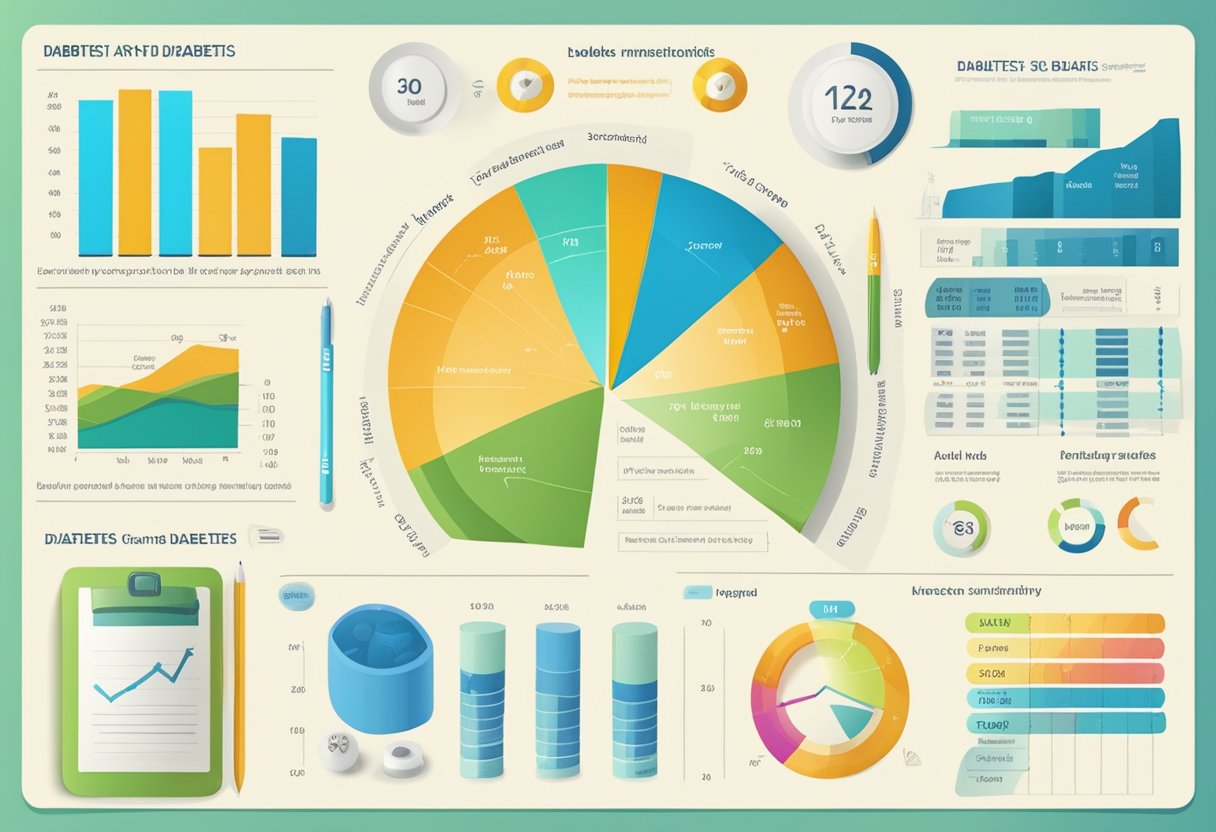 A table with charts and graphs showing diabetes type 2 statistics and prevention methods