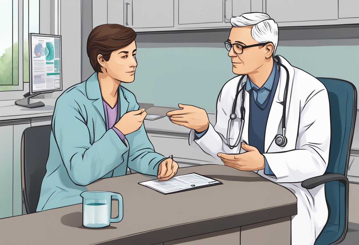 A doctor explaining treatment options to a patient with type 2 diabetes