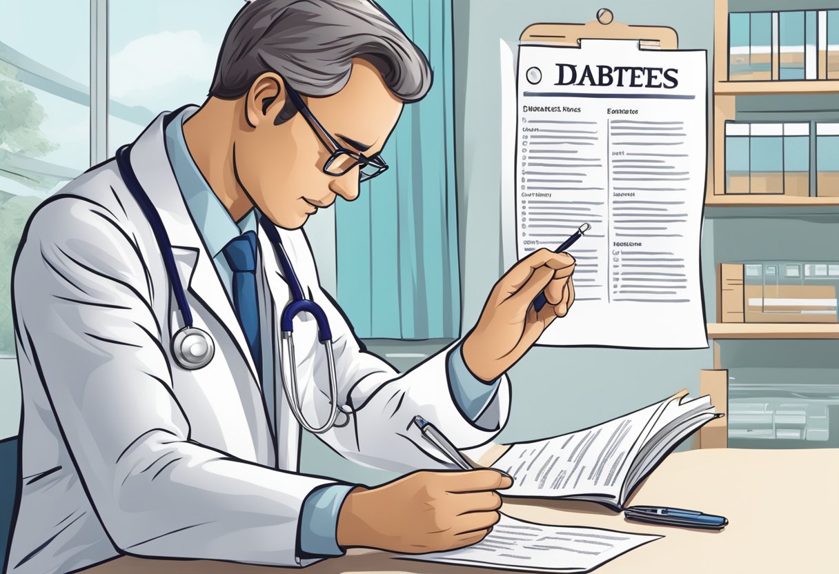 A doctor reviewing a chart with a list of medical causes of fatigue in diabetes type 2