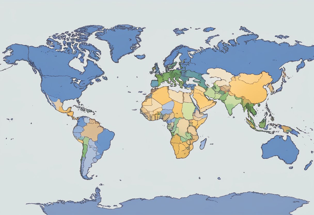 A world map with highlighted regions and varying colors to represent the global prevalence of tinnitus