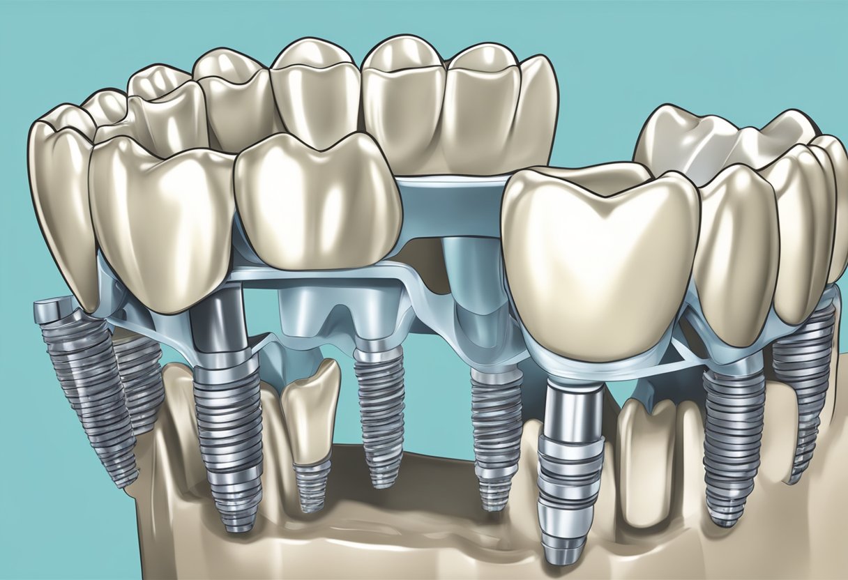 Metal brackets and wires attached to teeth, gently applying pressure to straighten and align them over time