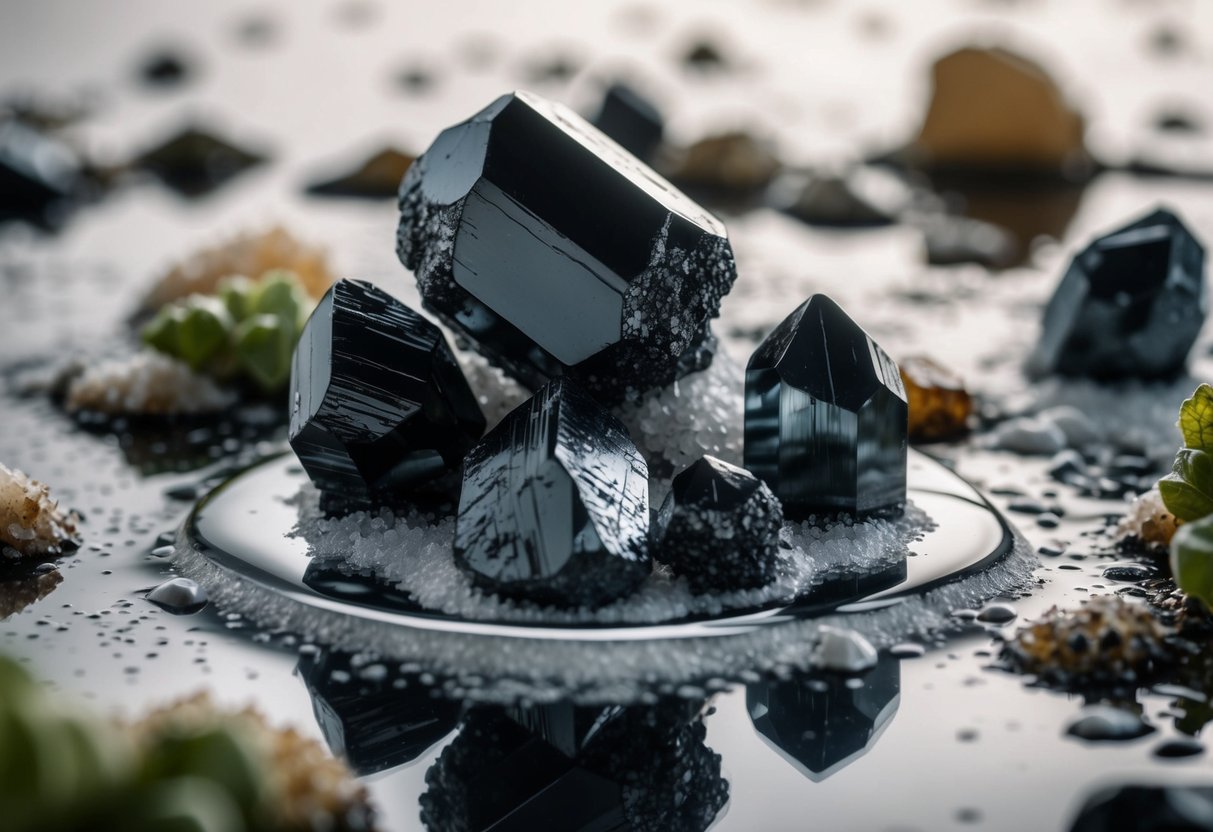 Hematite crystals sit in a solution, surrounded by salt and organic matter, showcasing their strength and stability