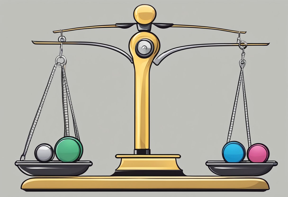 A scale with balanced weights, one side heavier than the other
