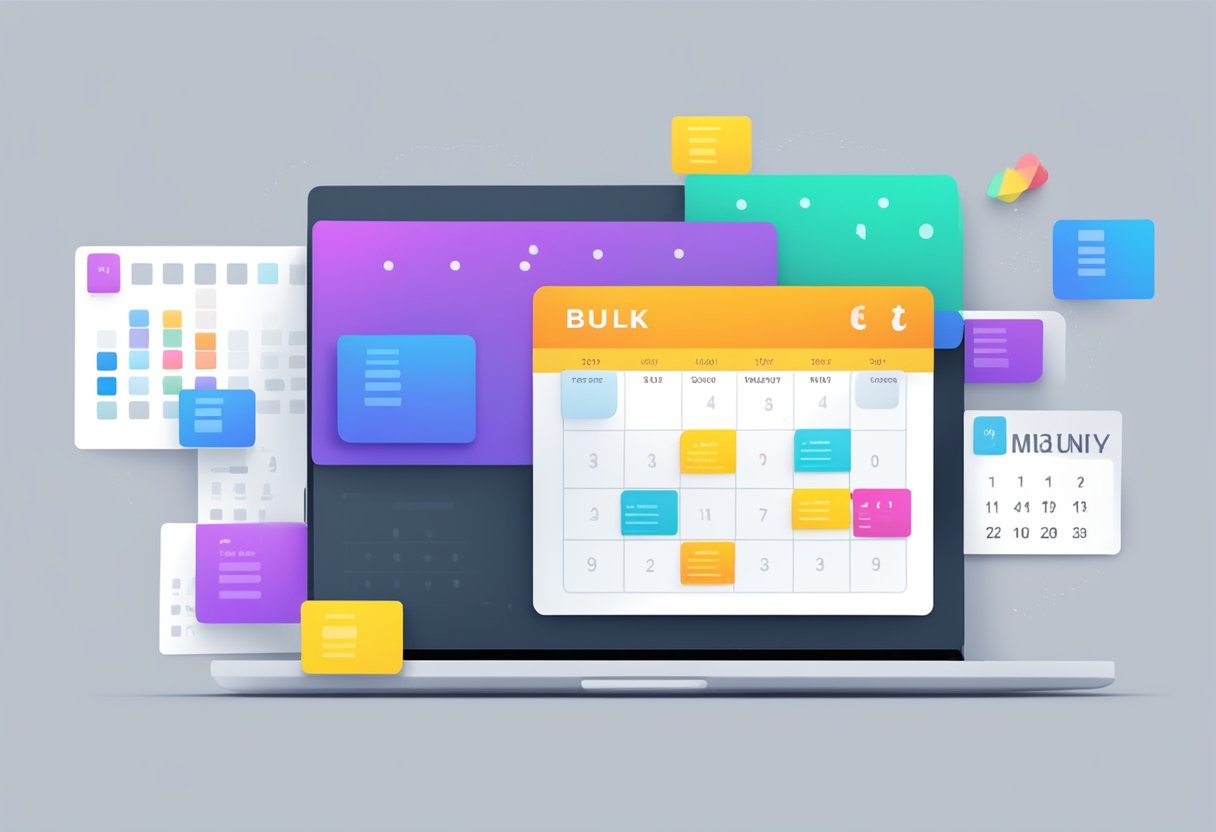 A computer screen displaying a calendar interface with multiple events being selected and sent out as bulk invites
