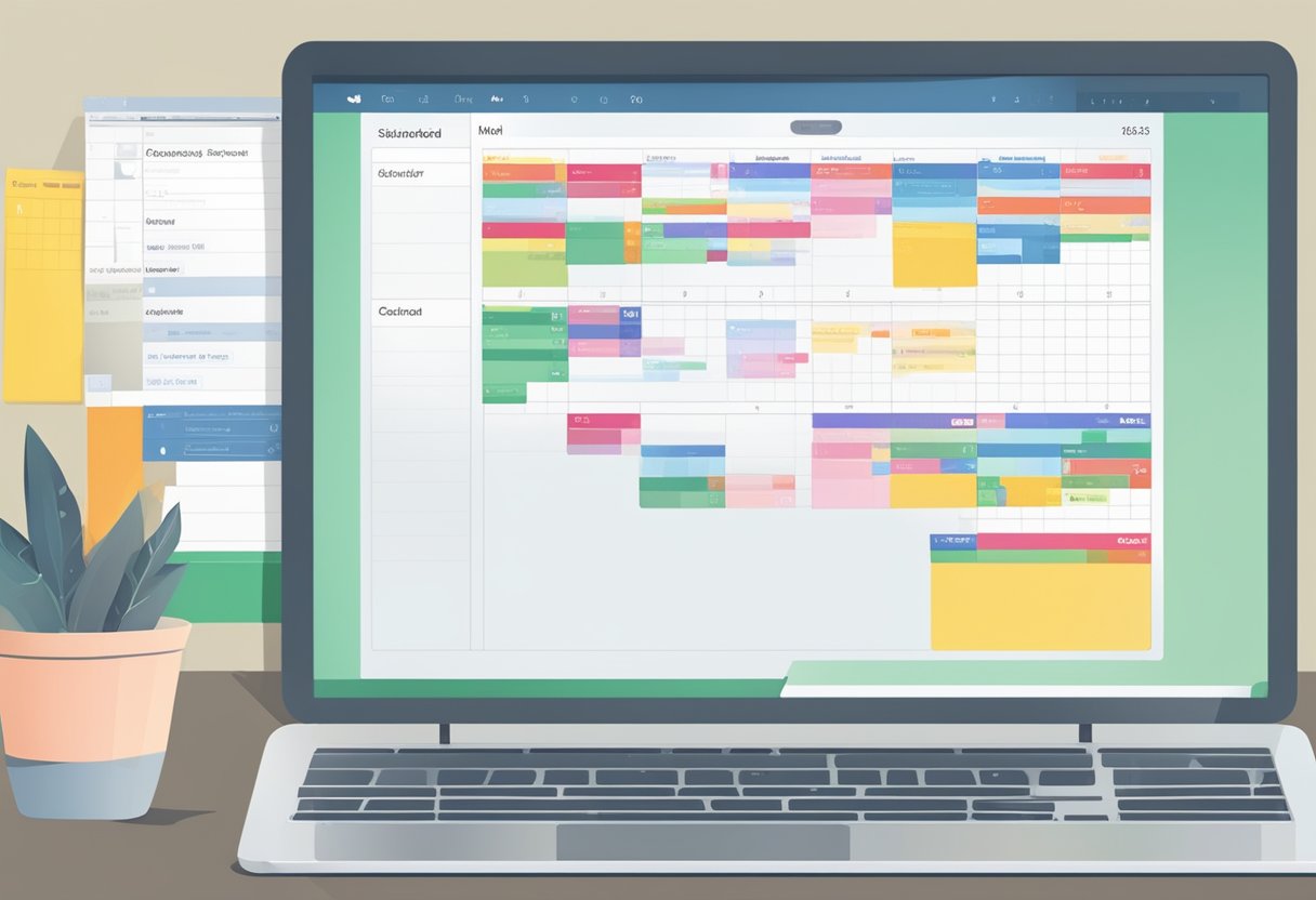 A computer screen displaying a calendar interface with multiple events being automatically scheduled and sent out to recipients