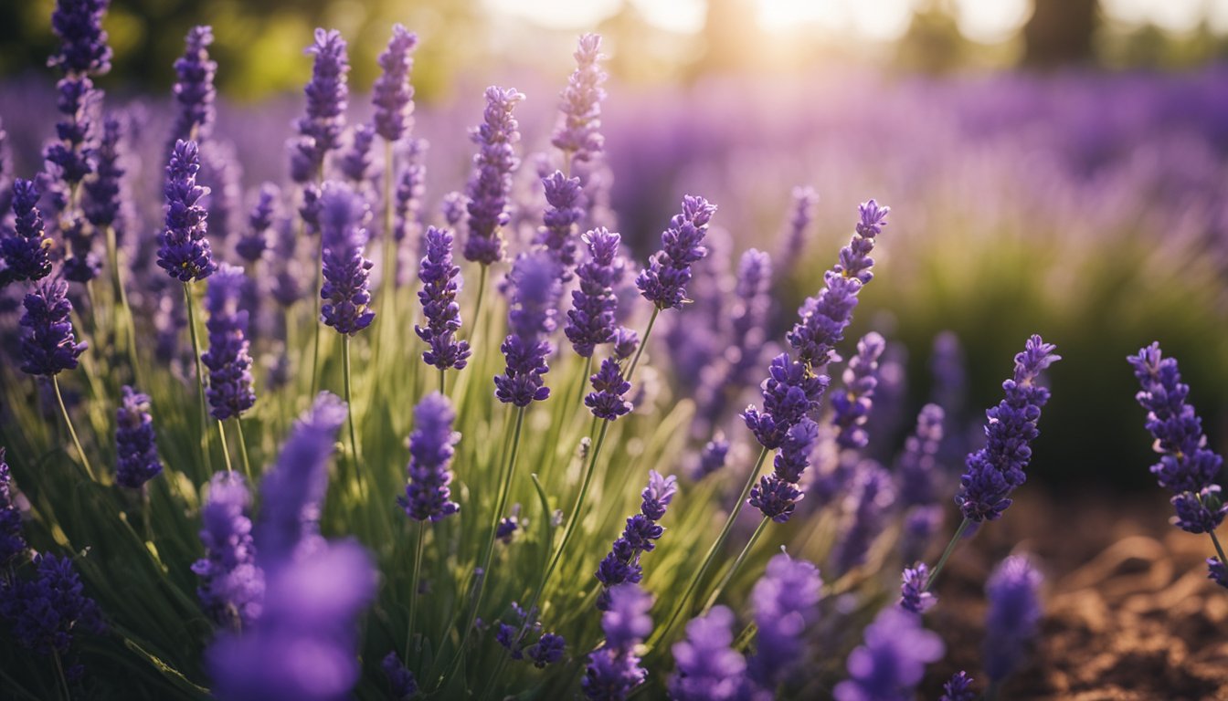 Lavender garden in full bloom, vibrant purple flowers, bug-repelling