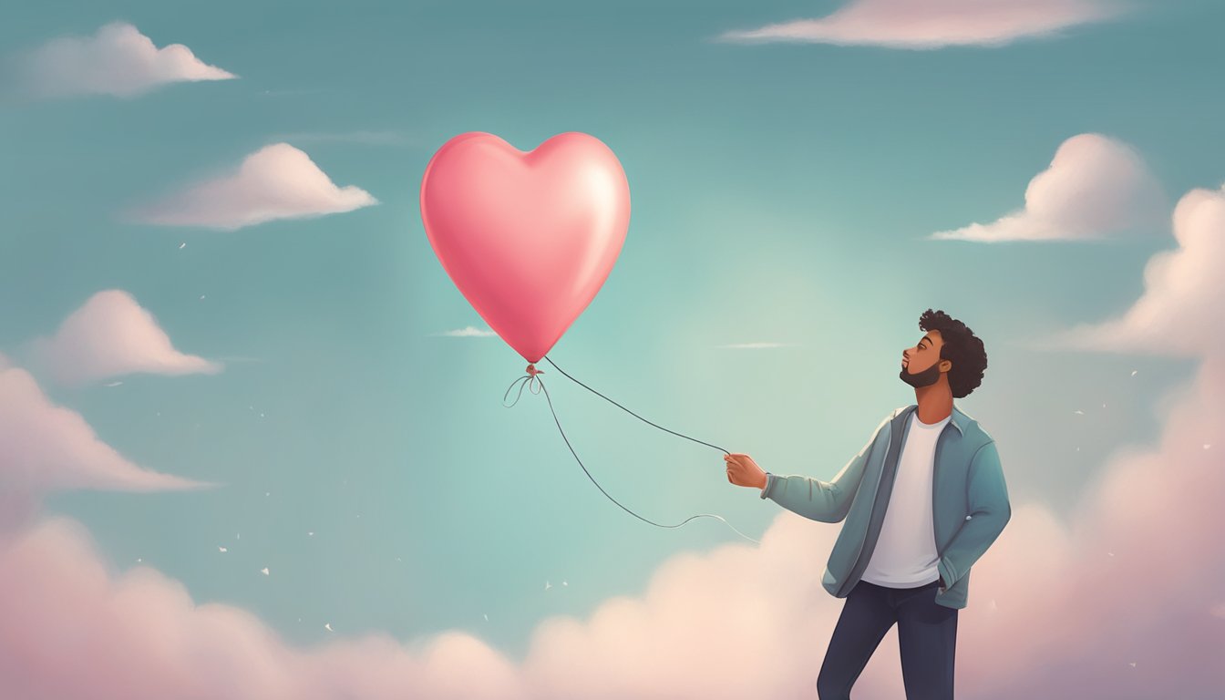 A person letting go of a heart-shaped balloon, symbolizing acceptance and closure after a breakup