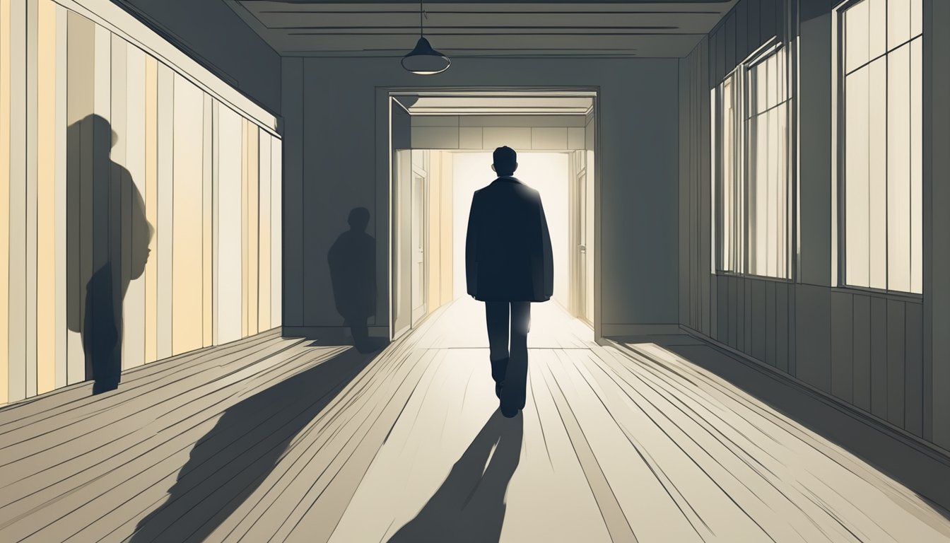 A person walking confidently away from a shadowy figure, symbolizing moving forward without their ex