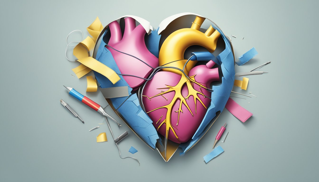 A broken heart being mended with tape and glue