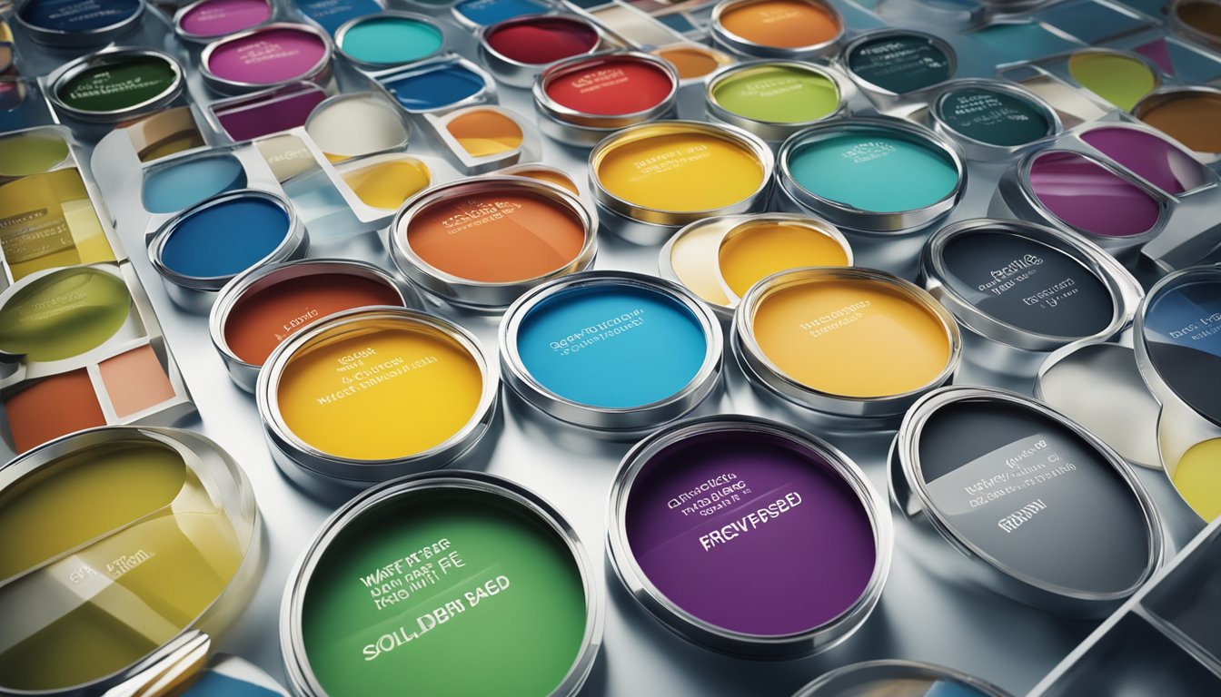 A table with three columns labeled "Water-Based," "Solvent-Based," and "Solvent-Free," each filled with various floor paint products and their corresponding characteristics