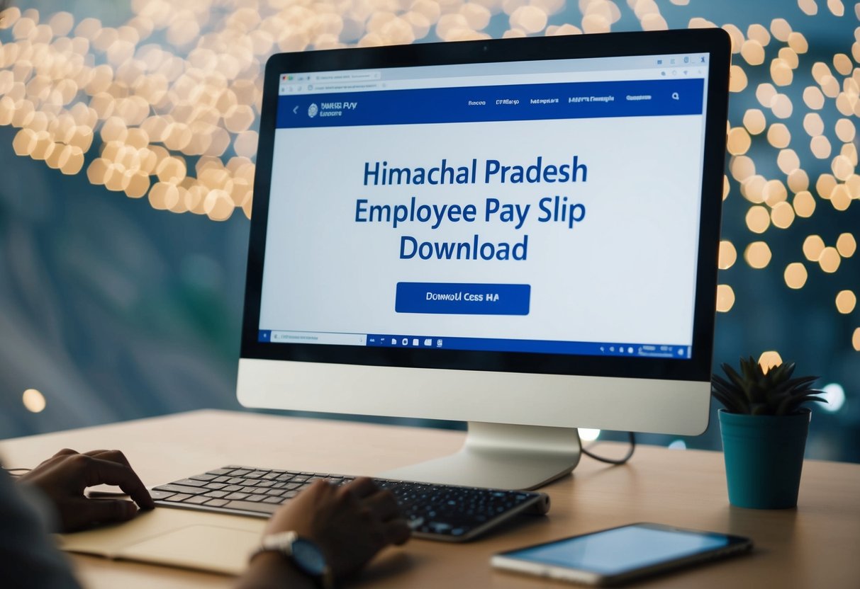 A computer screen displaying the Himachal Pradesh Employee Pay Slip download page with the website address visible