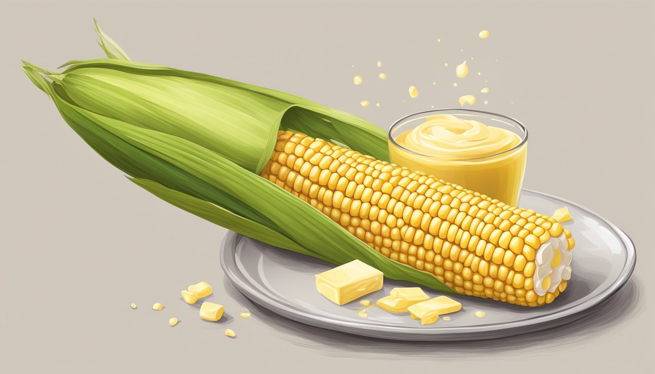 A cob of corn with a pat of melting butter