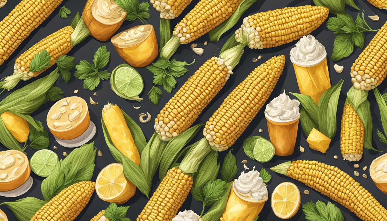 Freshly grilled corn on the cob with a variety of contemporary toppings such as sriracha mayo, parmesan cheese, and herbs