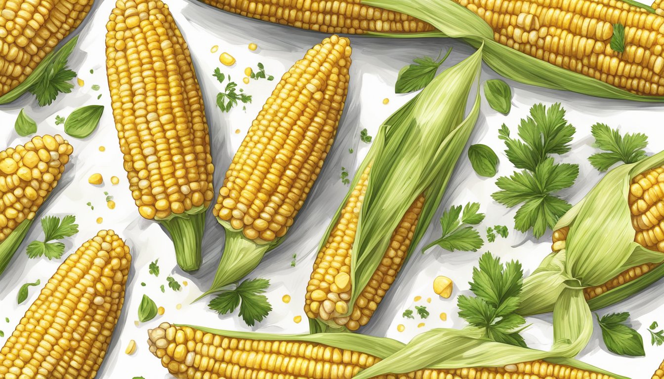 Freshly grilled corn on the cob, brushed with melted butter and sprinkled with a savory seasoning blend, topped with a sprinkle of chopped fresh herbs