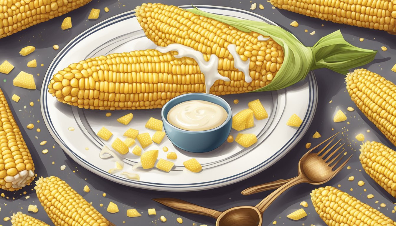 A plate of steaming corn on the cob with a side of milk and a sprinkle of sugar