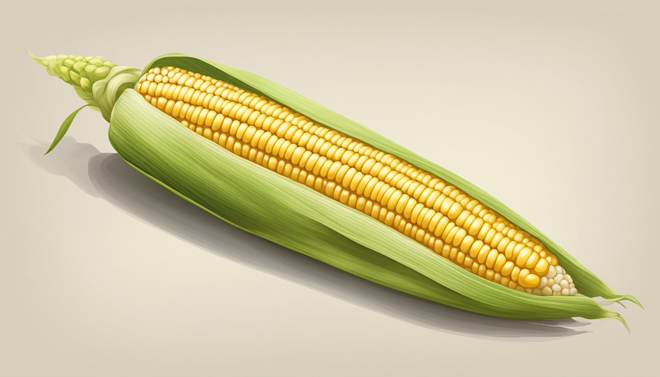 A fresh ear of corn on the cob with visible kernels, showcasing its nutritional profile and high carb content