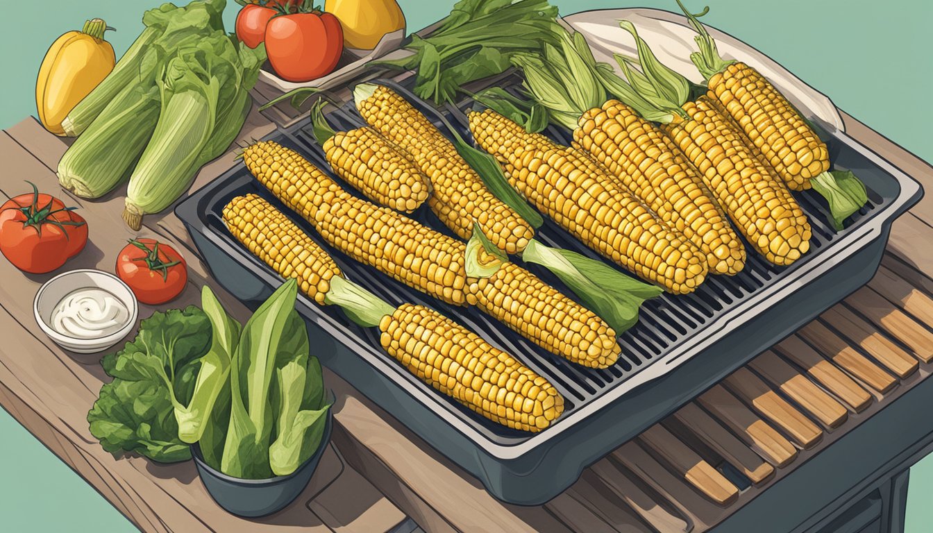 A person grilling corn on the cob alongside keto-friendly vegetables, emphasizing the impact of corn on weight management