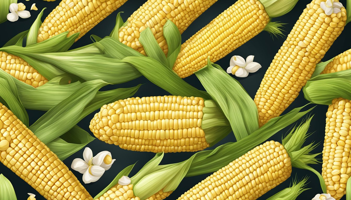 A fresh ear of corn on the cob surrounded by scattered potassium-rich kernels