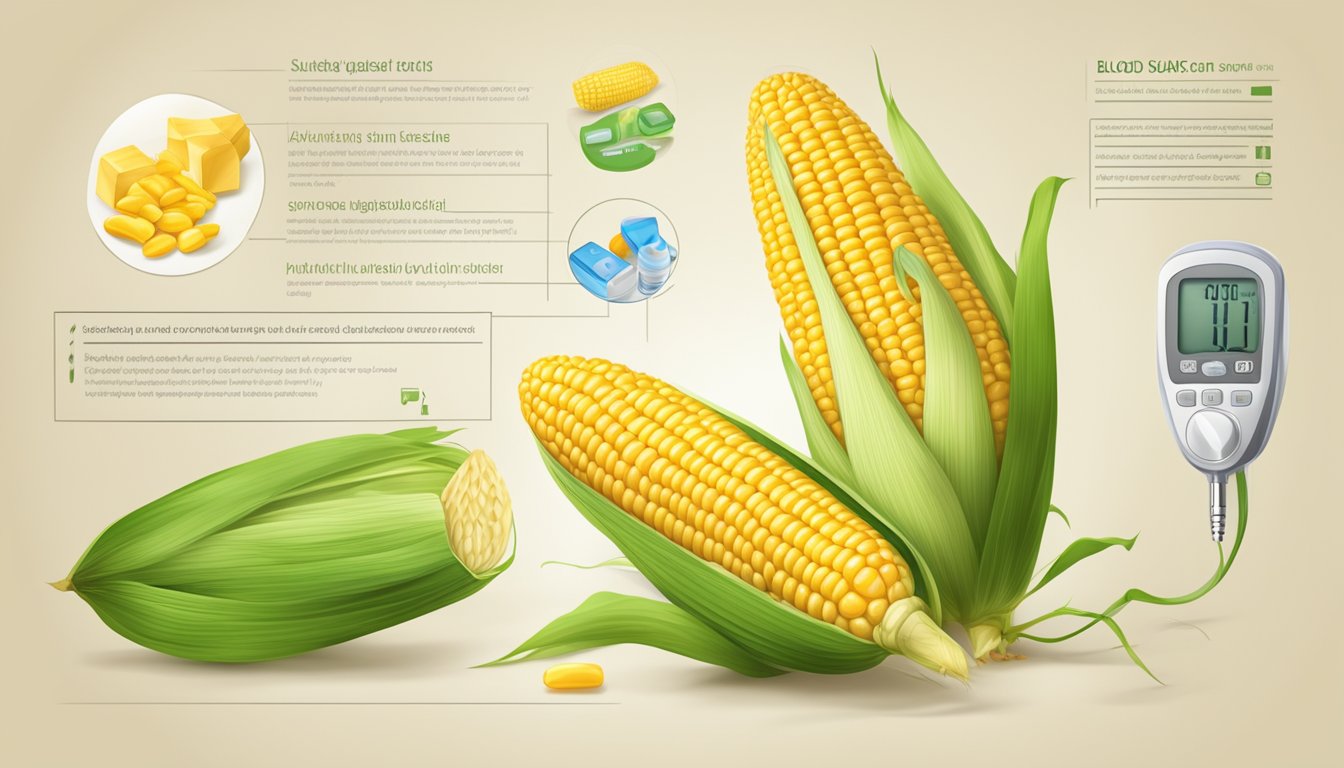 A cob of corn with a nutritional label and a blood sugar monitor