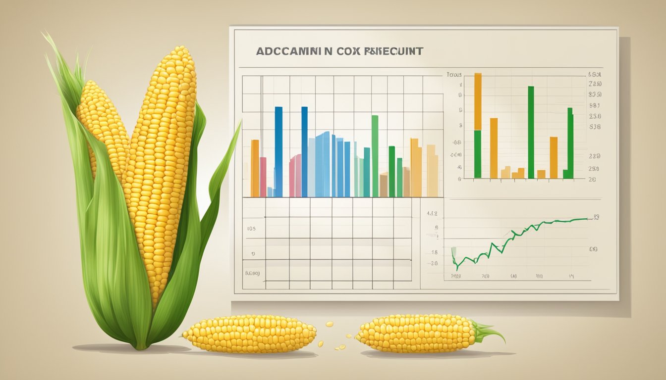 A cob of corn with a glycemic index chart in the background