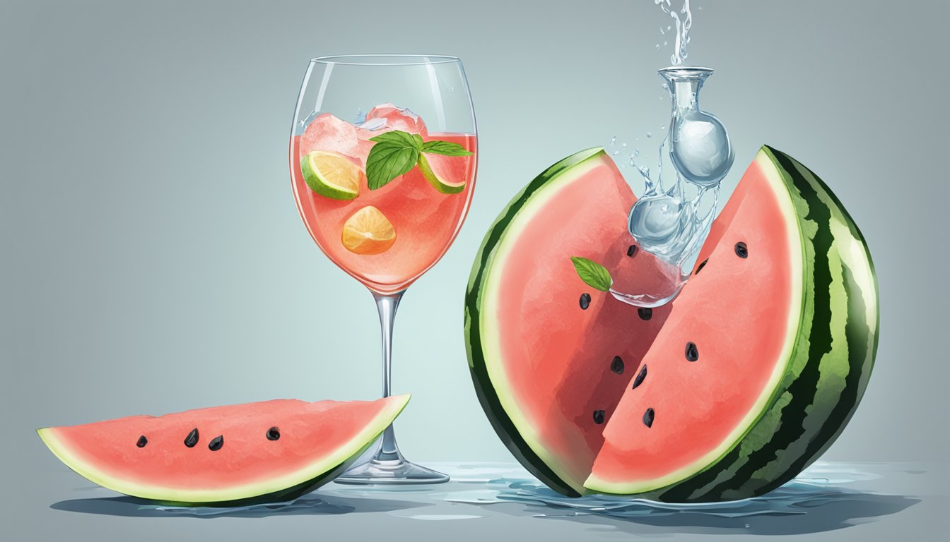 A watermelon being hollowed out and filled with vodka, with the liquid visibly infusing into the fruit