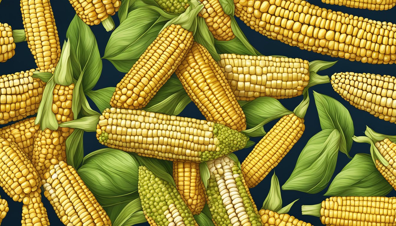 A steaming ear of corn on the cob with various flavored butters melting over the kernels