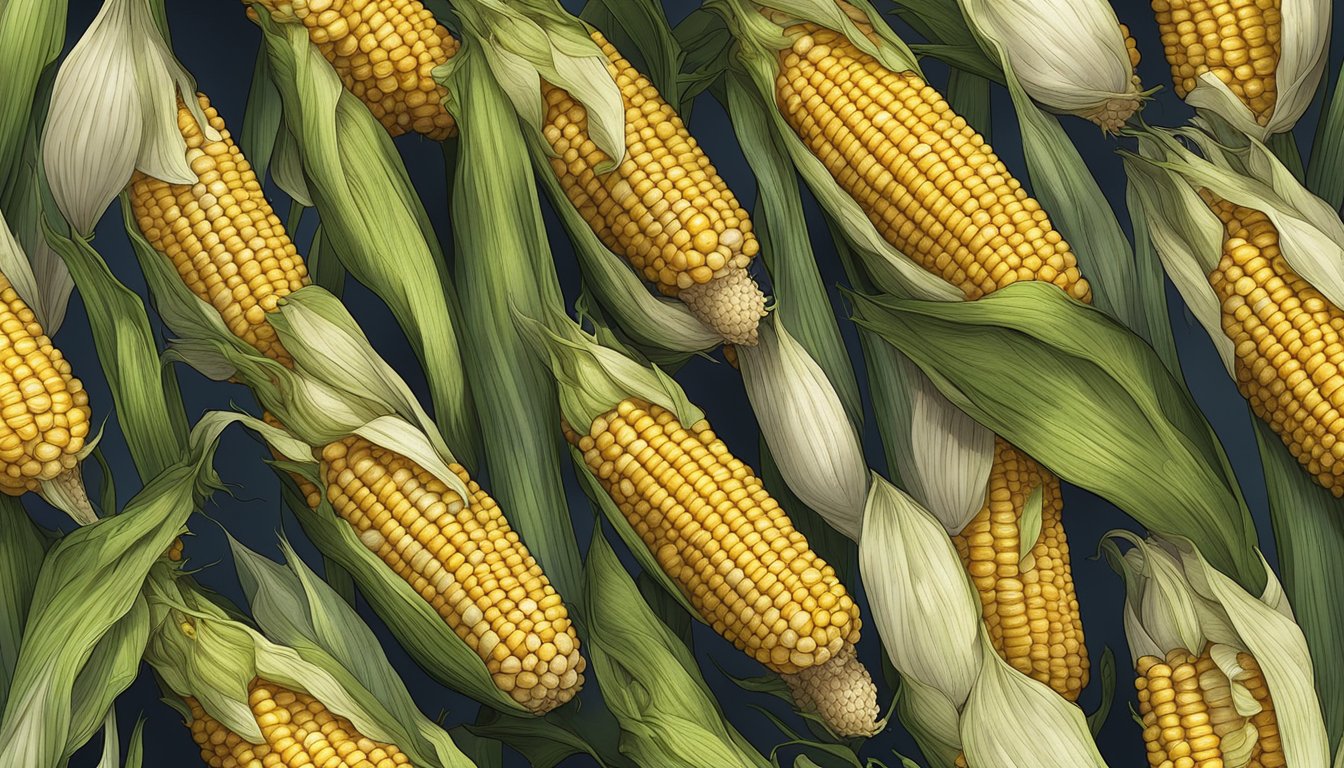 A moldy and discolored corn on the cob with a foul odor