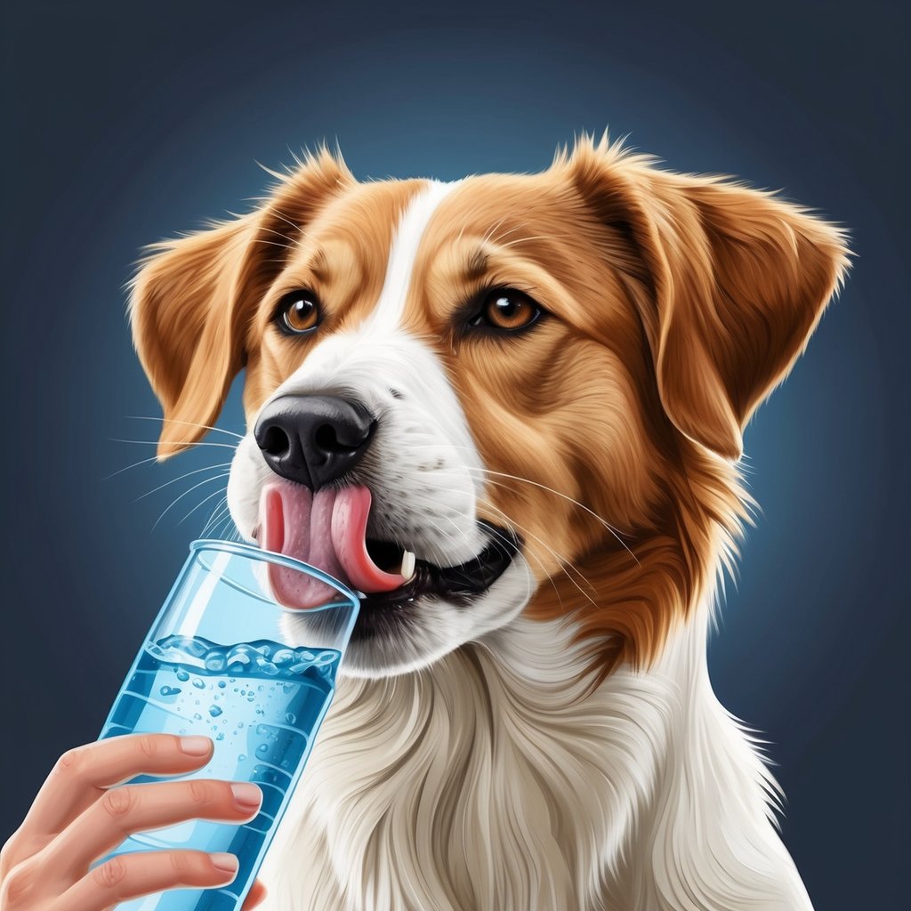 A dog licking its lips while drinking water after eating salty foods