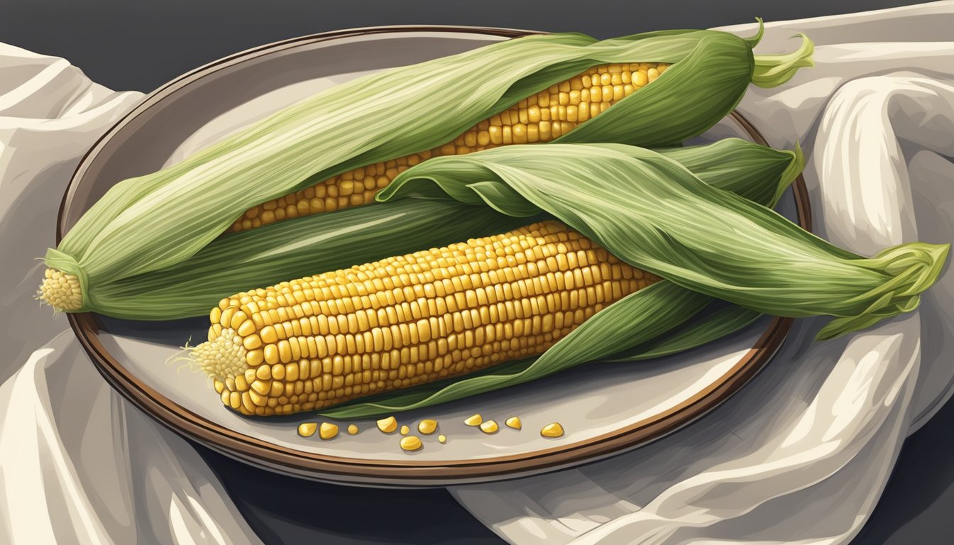 Corn on the cob on a plate, covered with a cloth to keep warm