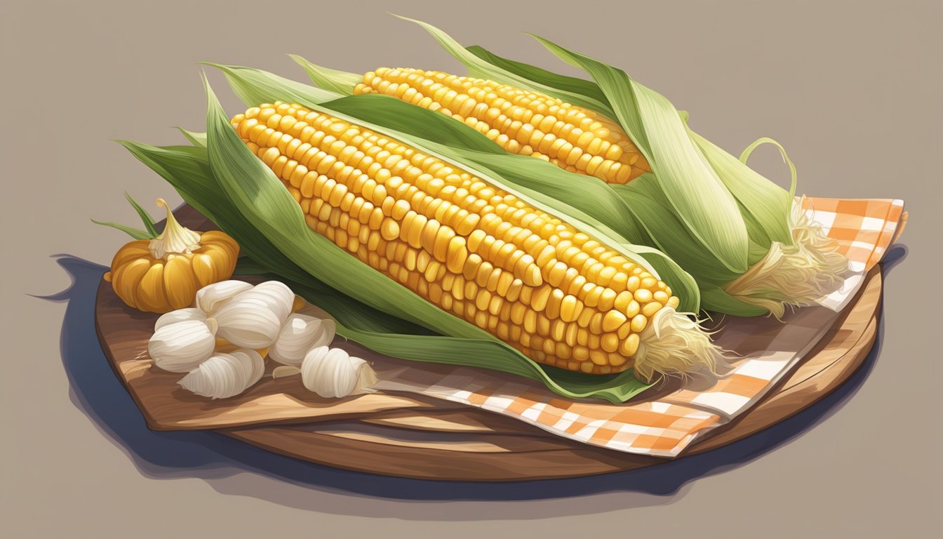 Steaming pot of corn on the cob resting on a bed of husks, surrounded by a cozy, checkered tablecloth