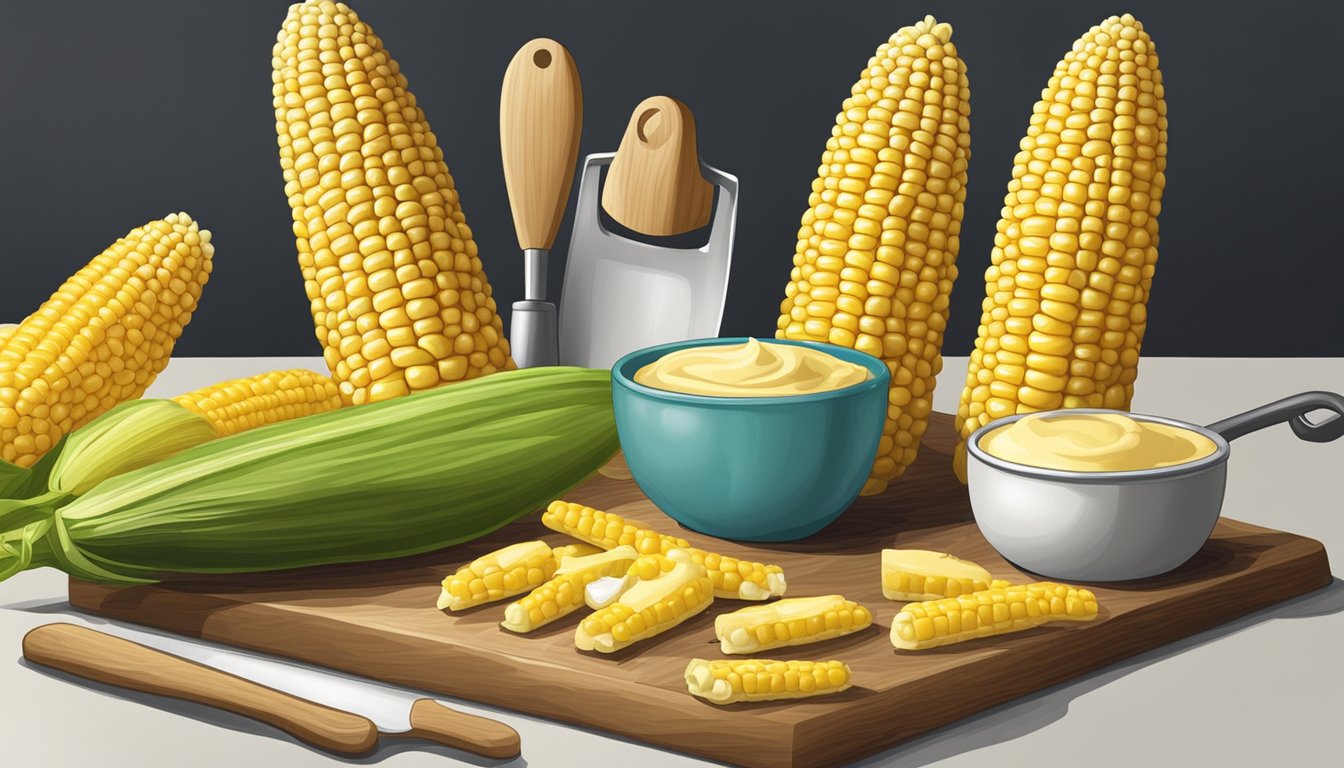 A corn on the cob butter spreader being selected from a display of various kitchen utensils