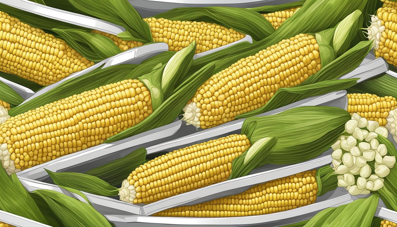 Fresh corn on the cob arranged on decorative corn-shaped plates