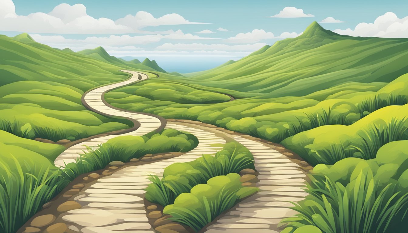 A winding path splits, one side lush and vibrant, the other barren and desolate, symbolizing the choice to reconcile or move on